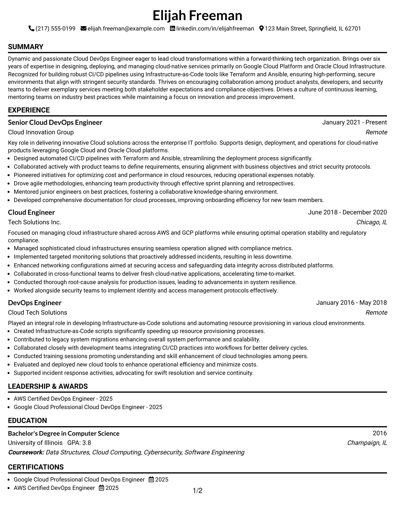 Resume Example Page 1