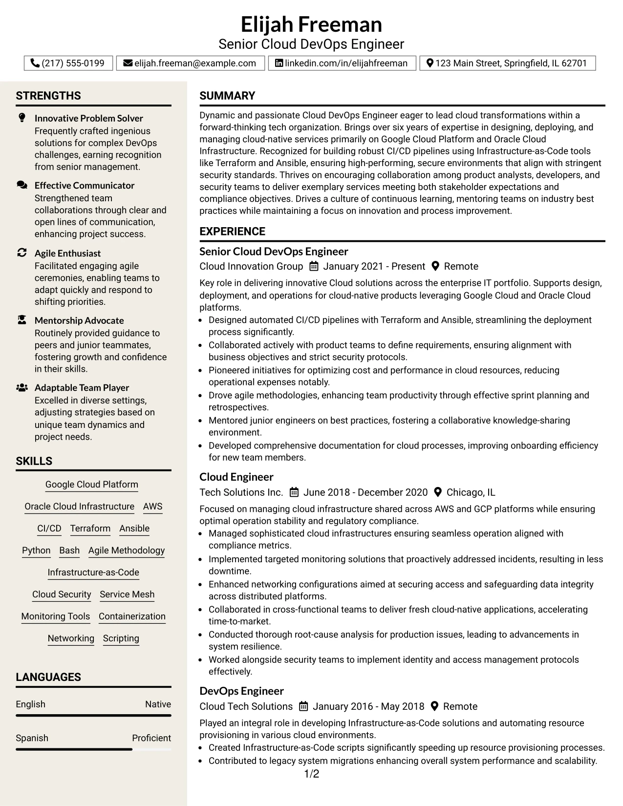 Resume Example Page 1