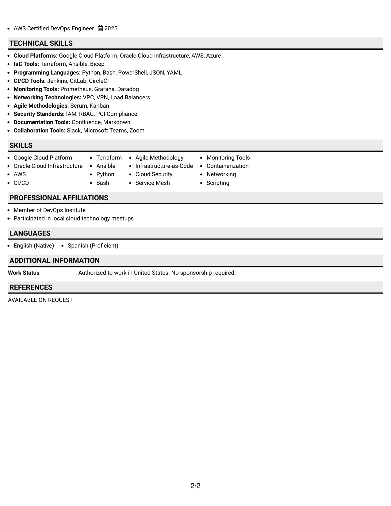 Resume Example Page 2