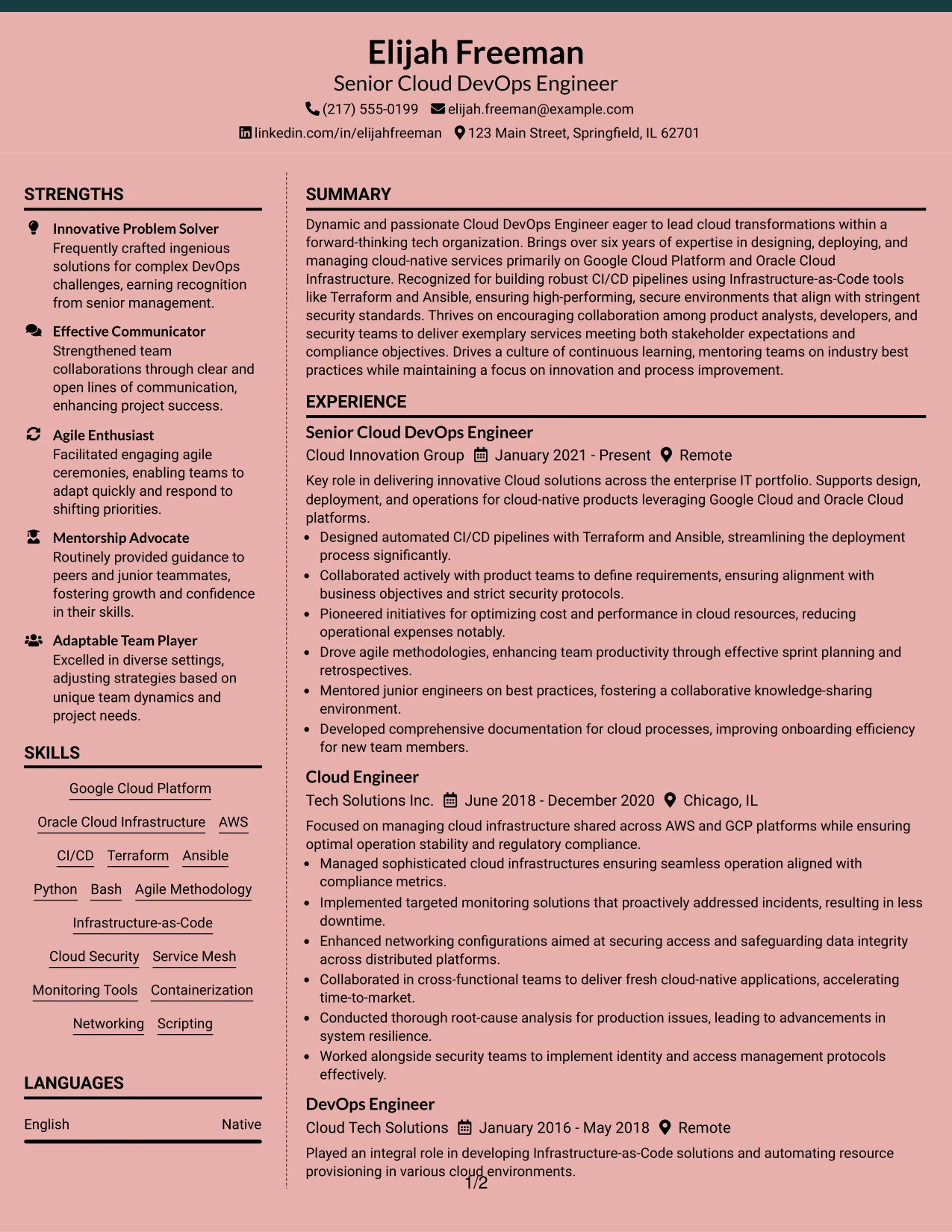 Resume Example Page 1