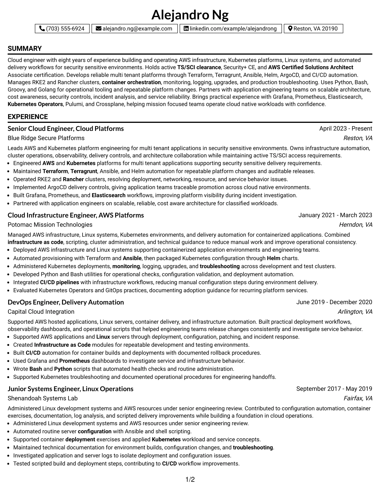 Resume Example Page 1