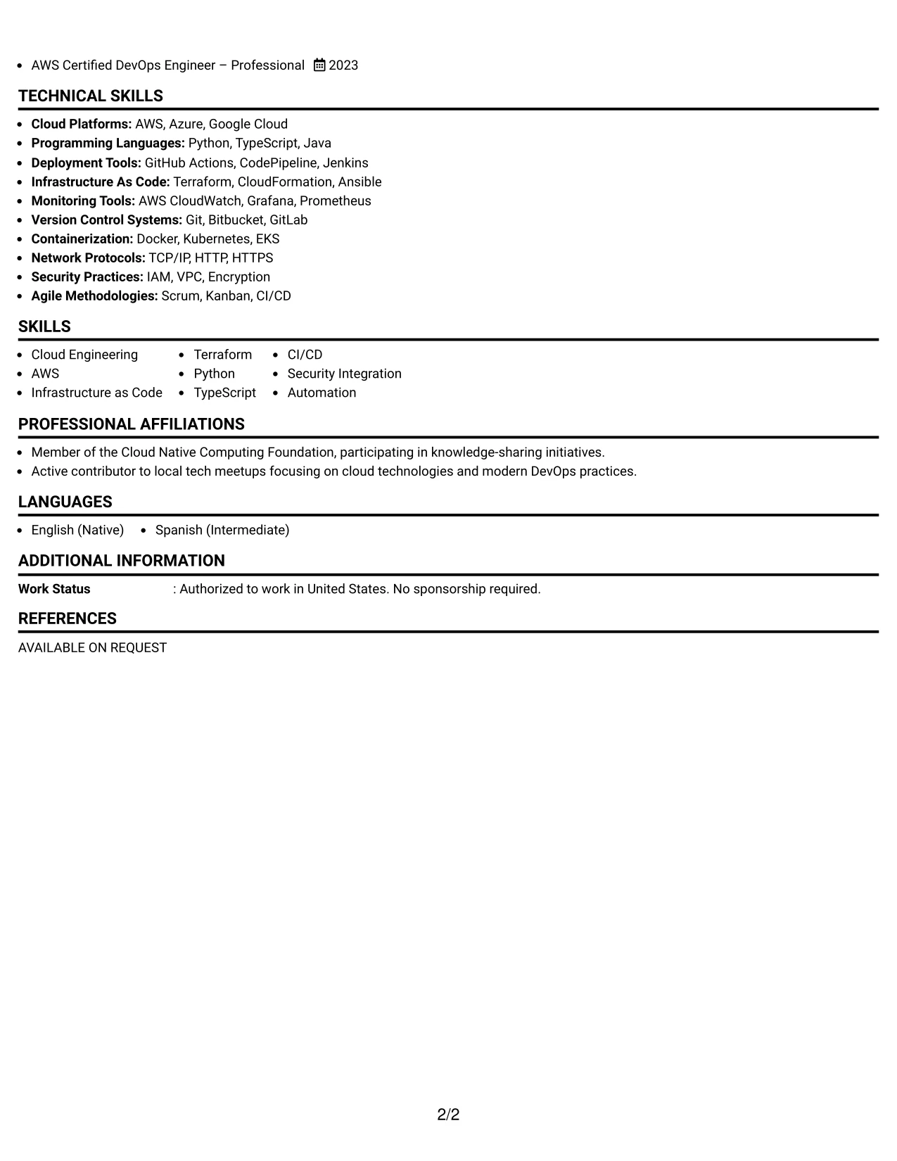 Resume Example Page 2