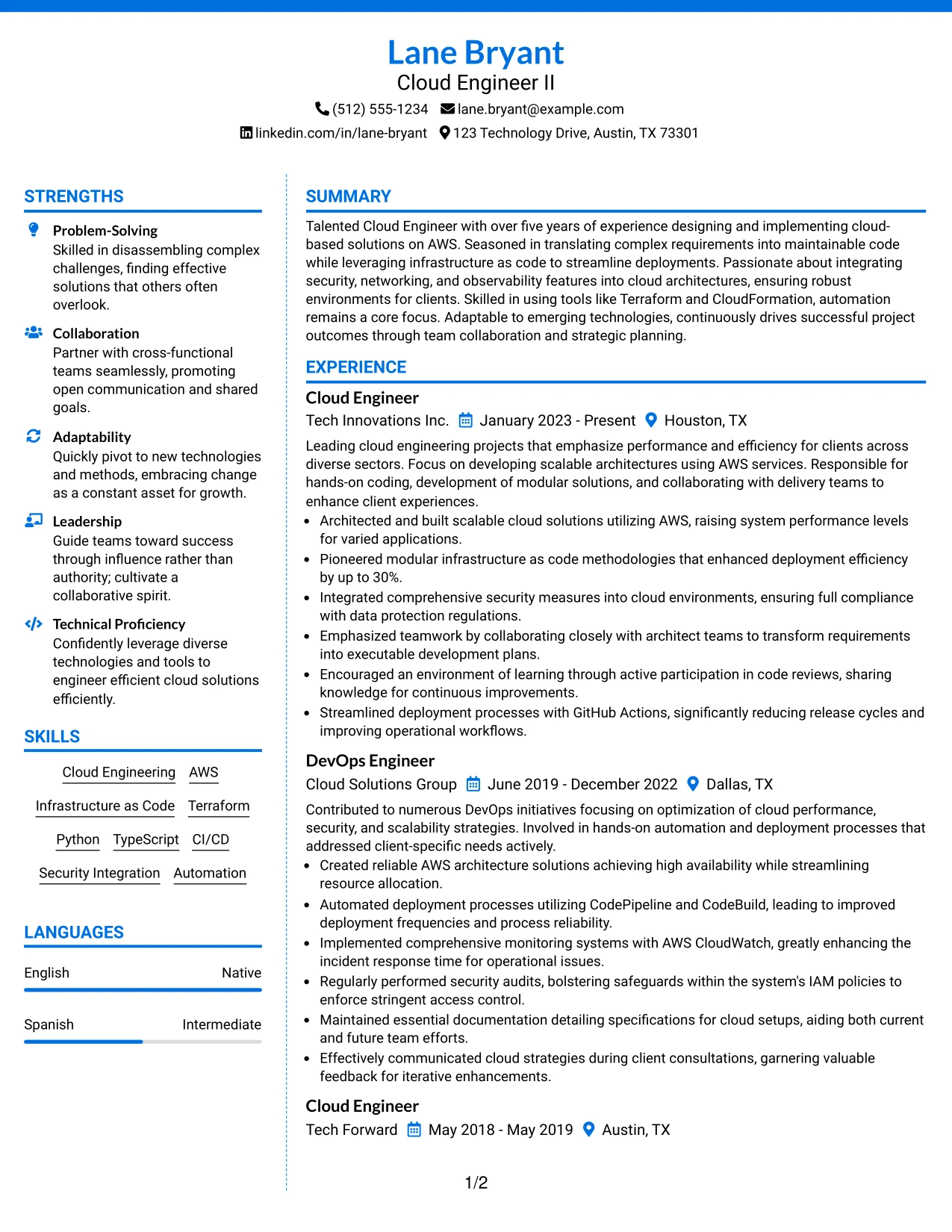 Resume Example Page 1