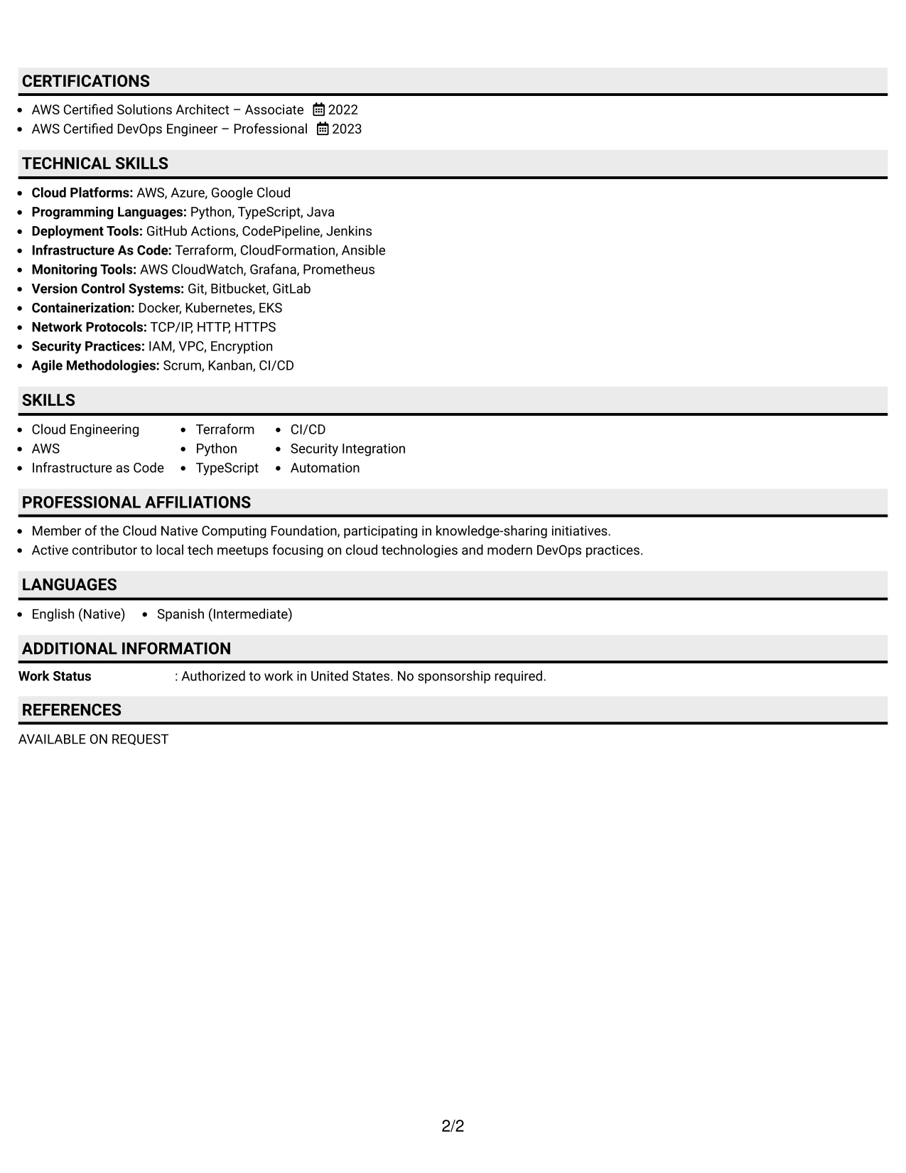 Resume Example Page 2