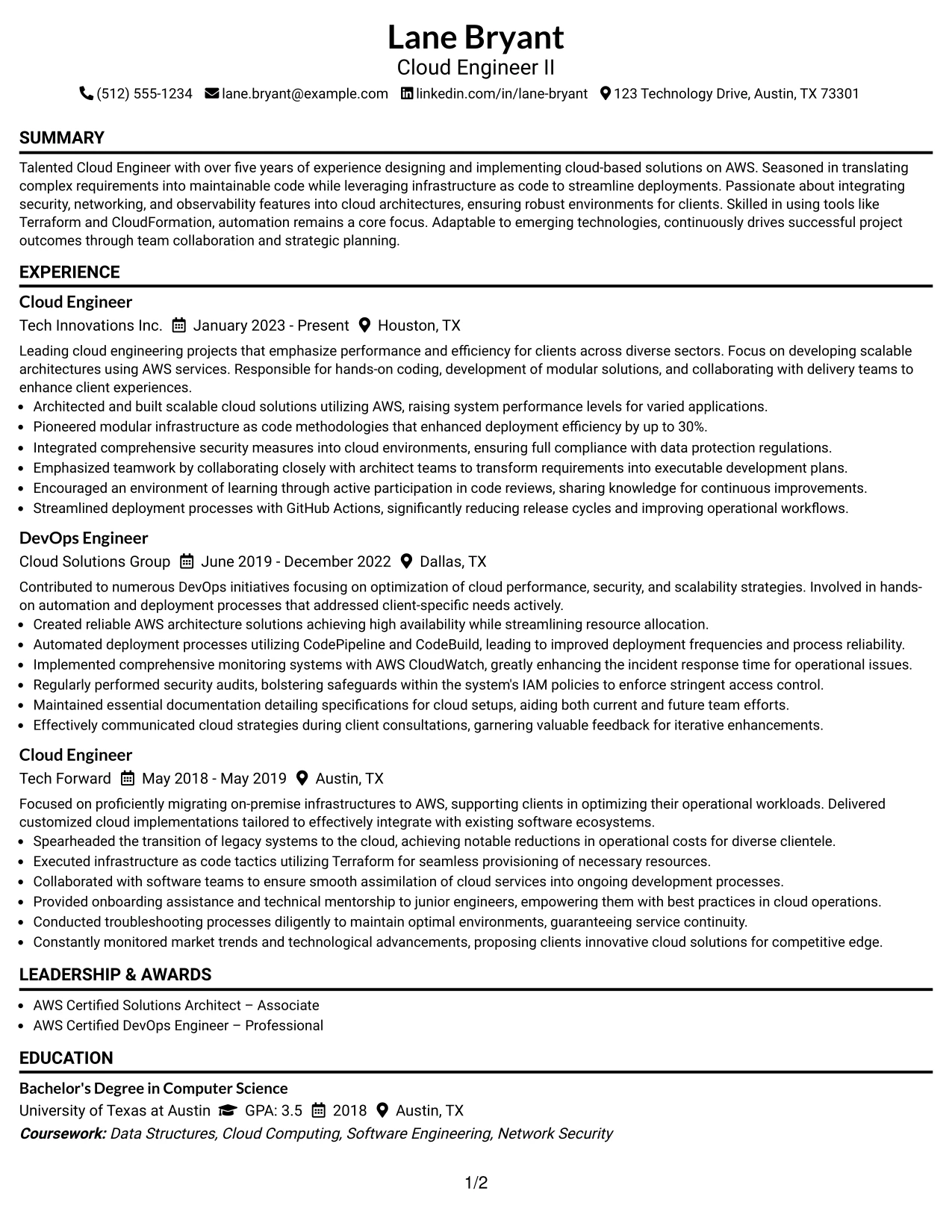 Resume Example Page 1