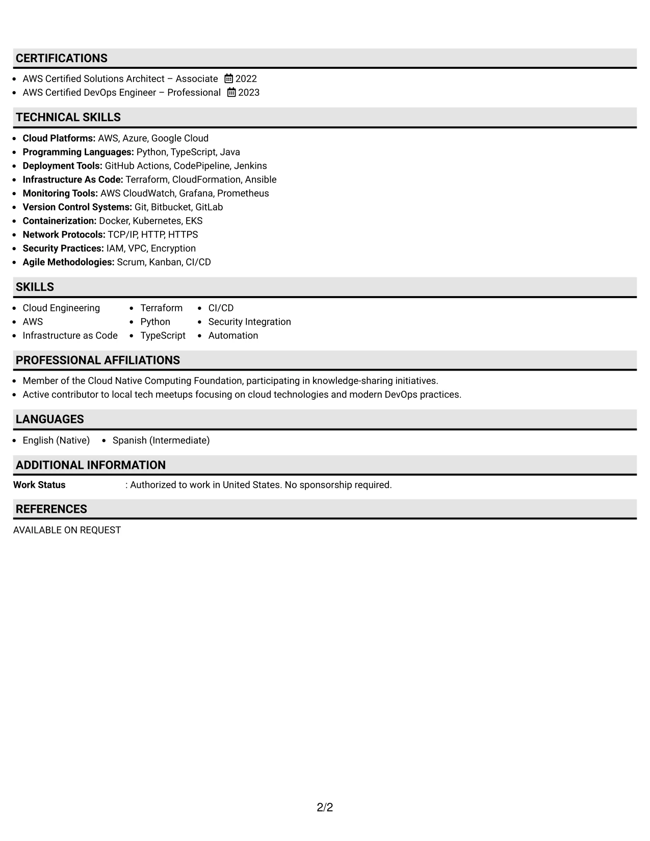 Resume Example Page 2