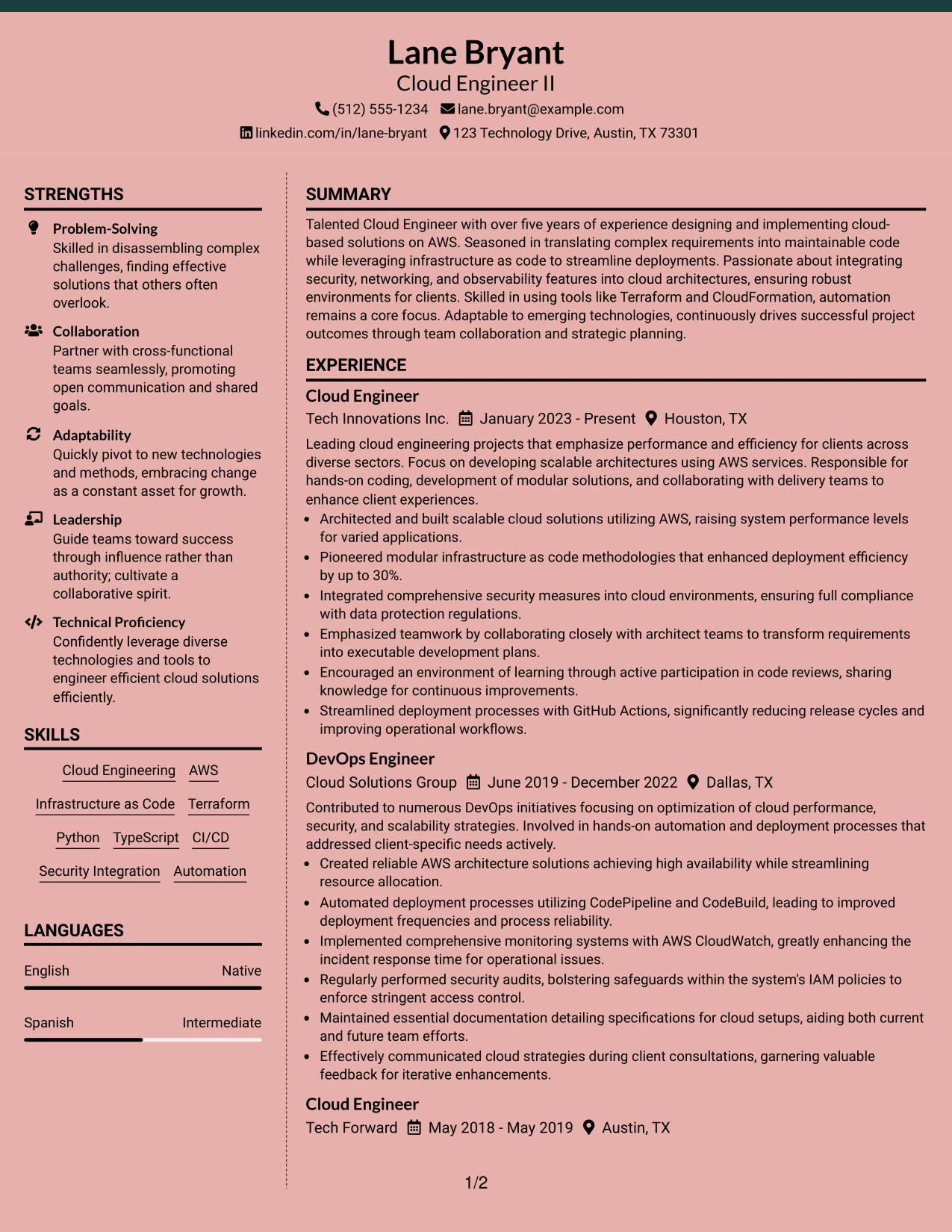 Resume Example Page 1