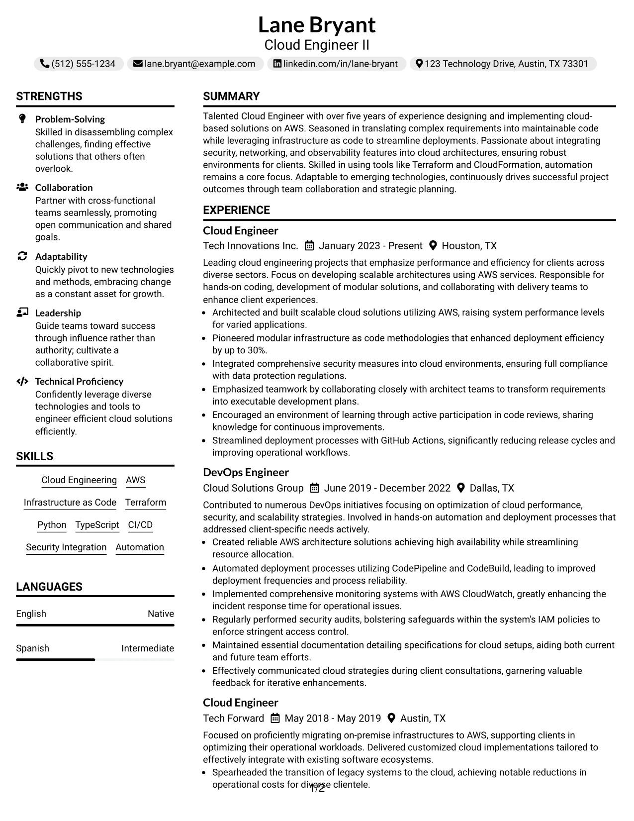 Resume Example Page 1