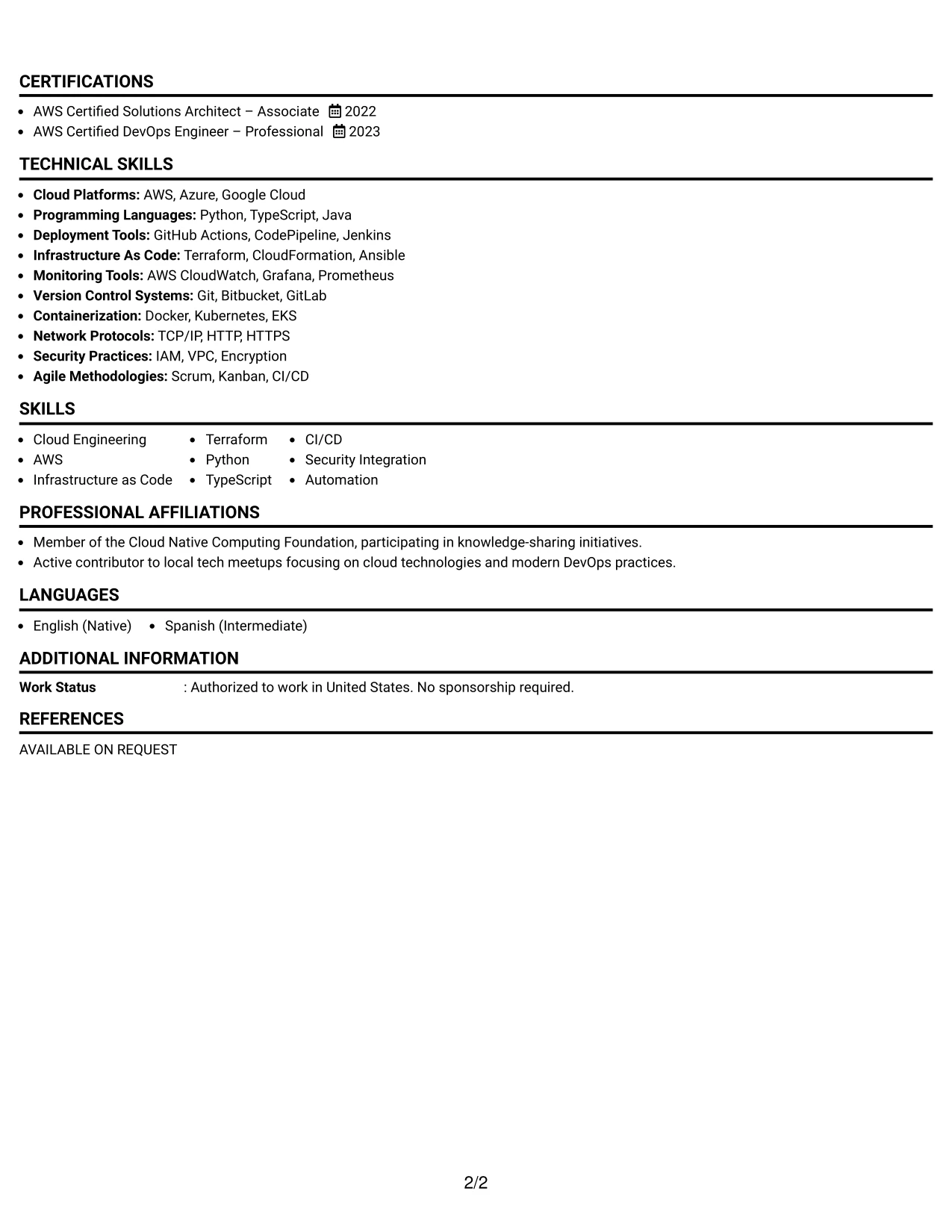 Resume Example Page 2