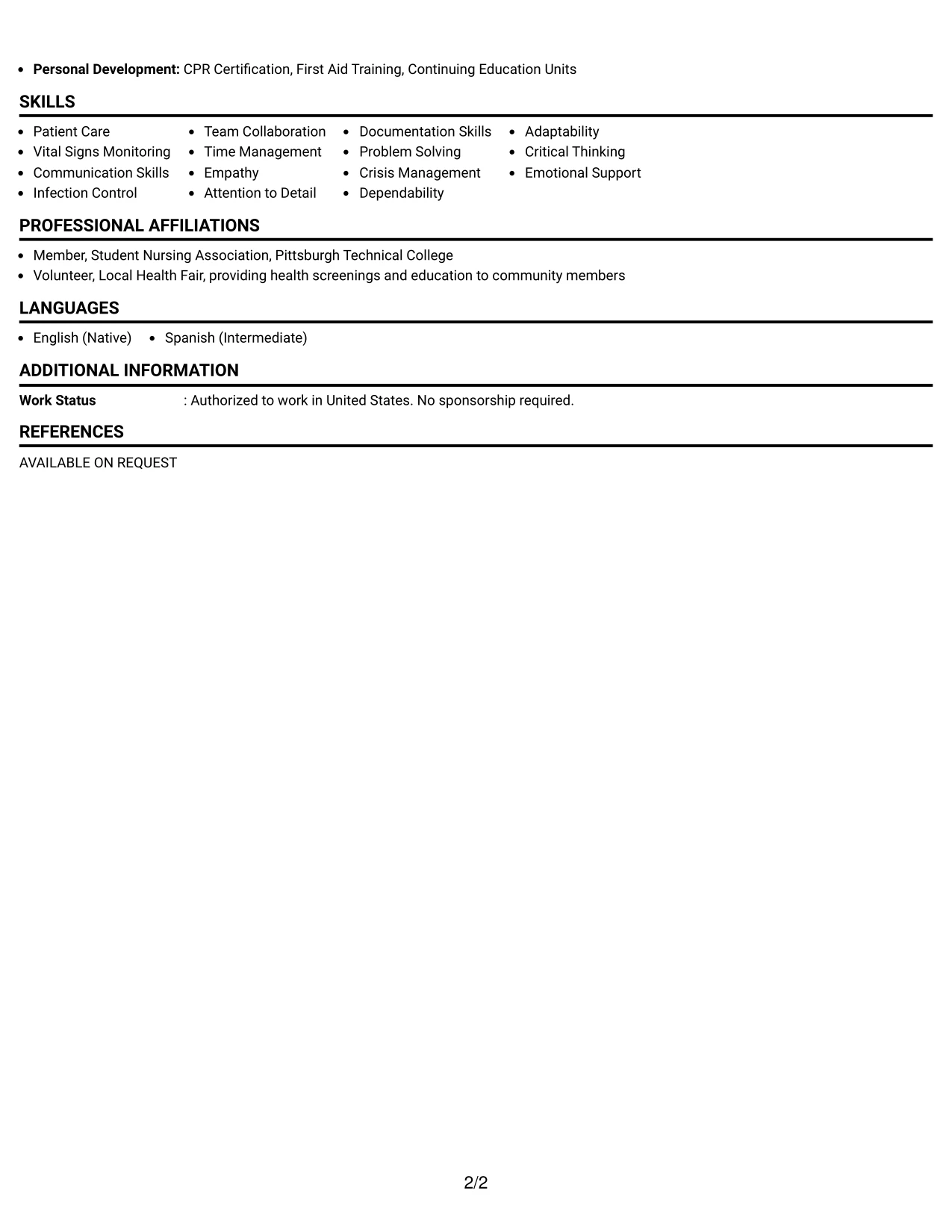 Resume Example Page 2