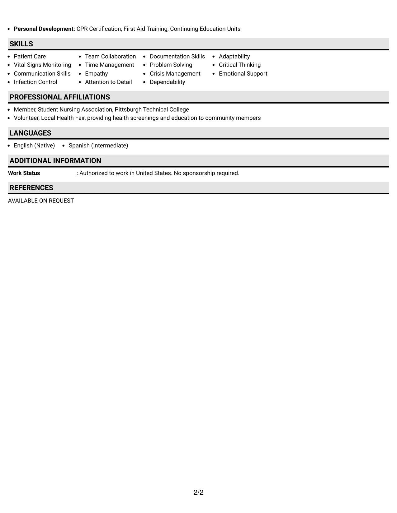 Resume Example Page 2