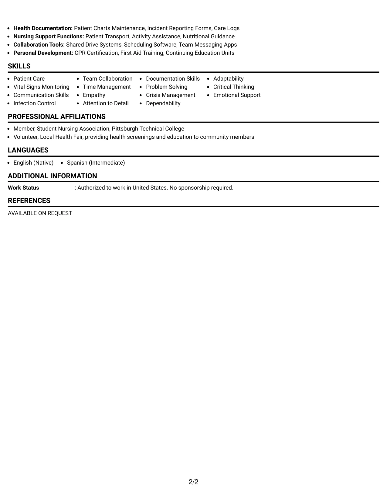 Resume Example Page 2