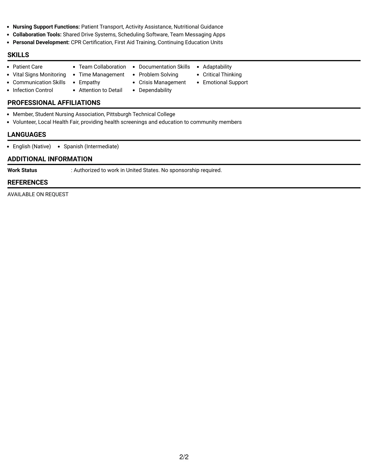 Resume Example Page 2