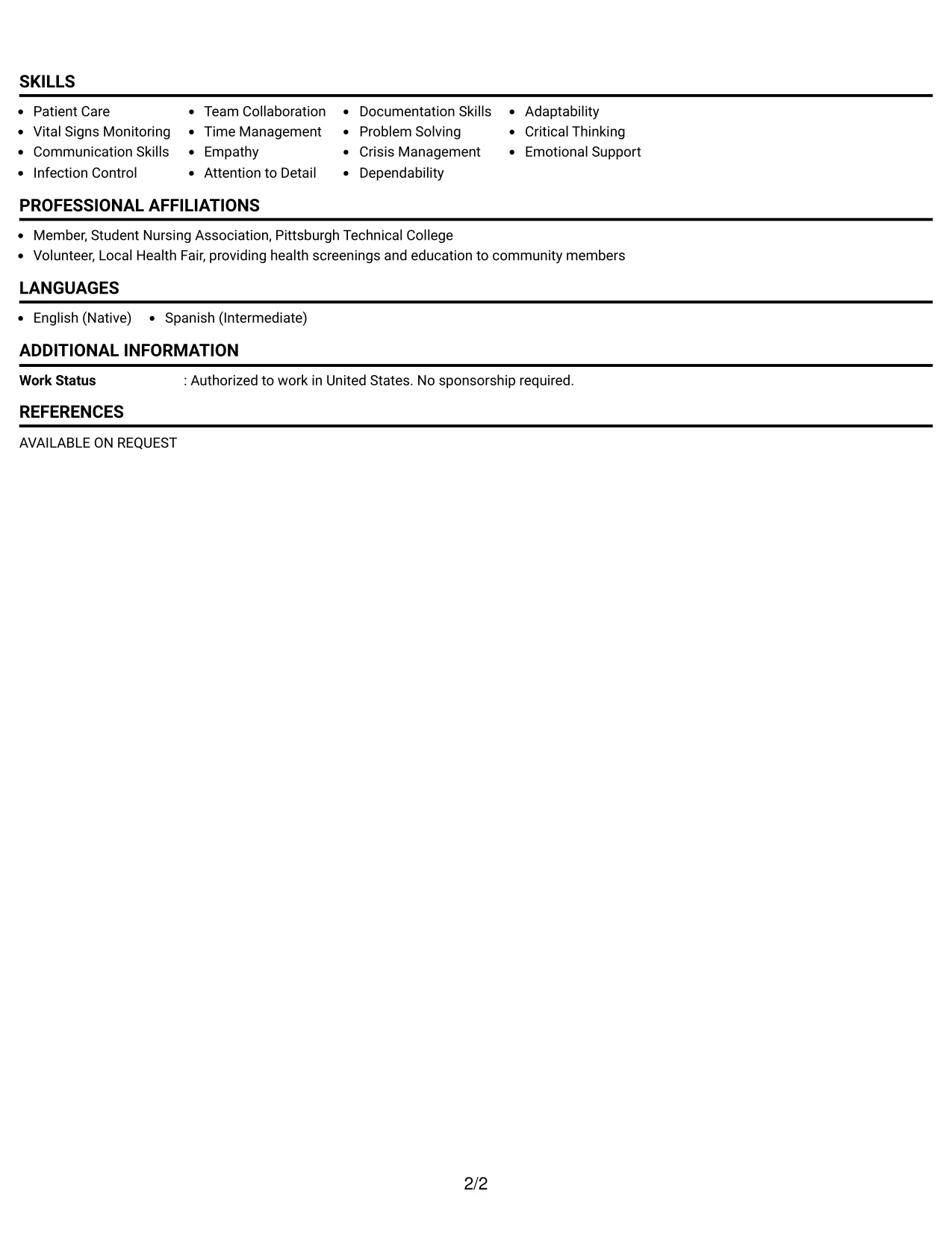 Resume Example Page 2