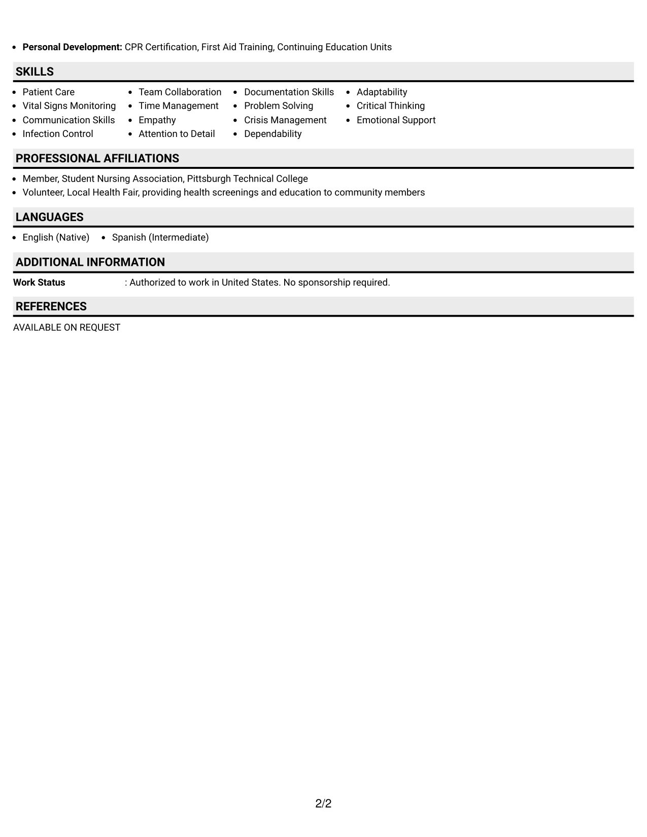 Resume Example Page 2
