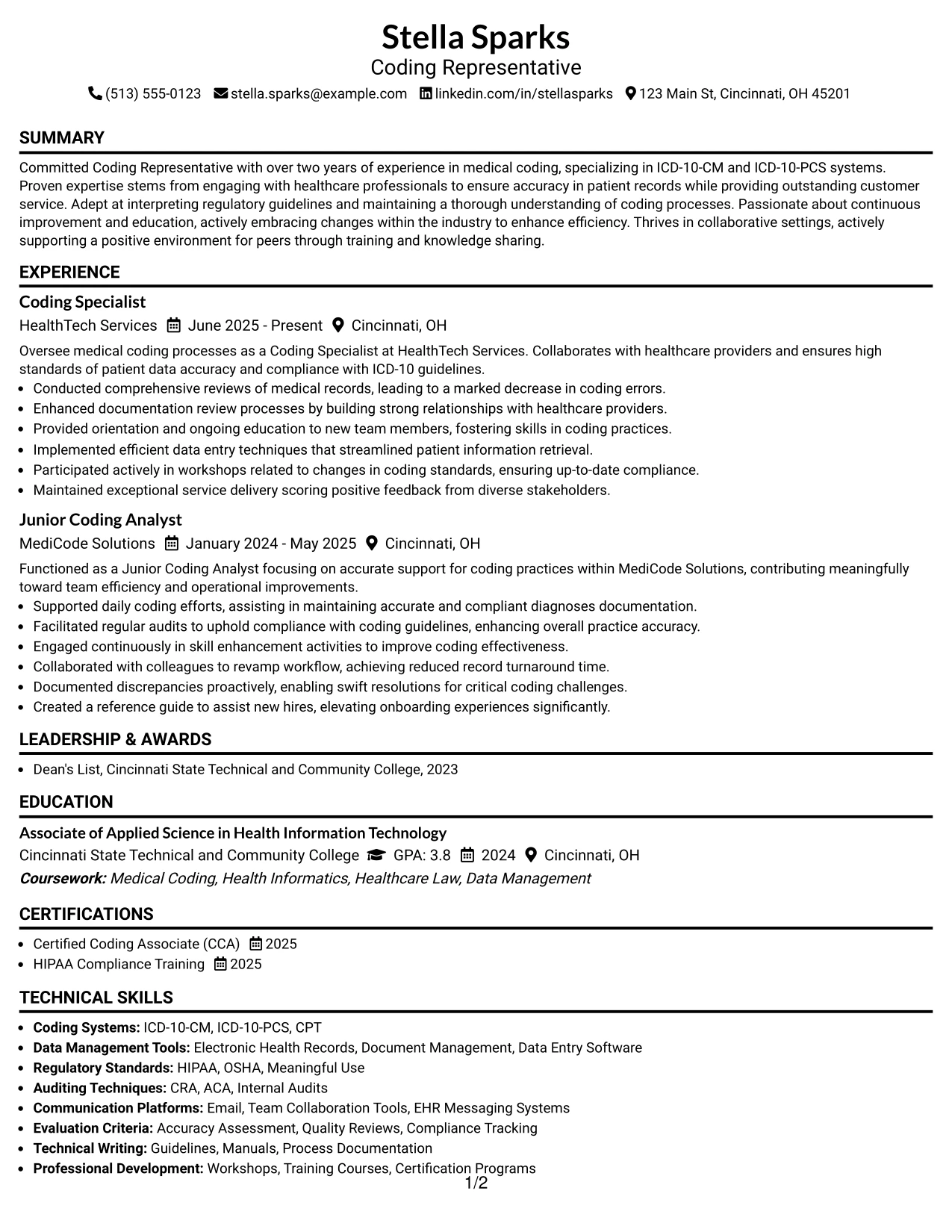Resume Example Page 1