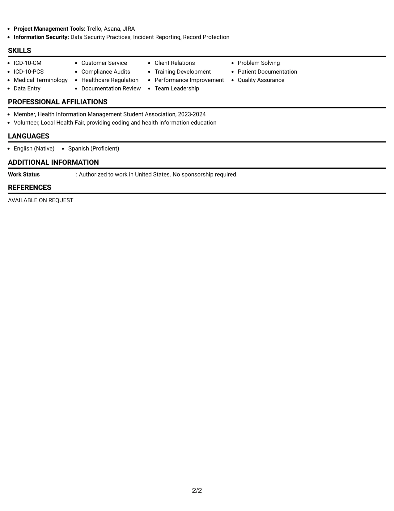 Resume Example Page 2