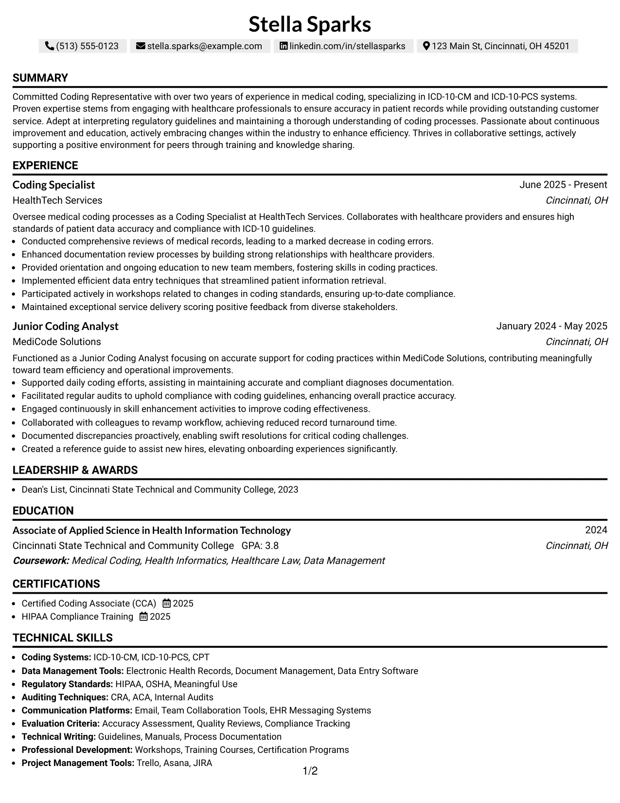 Resume Example Page 1