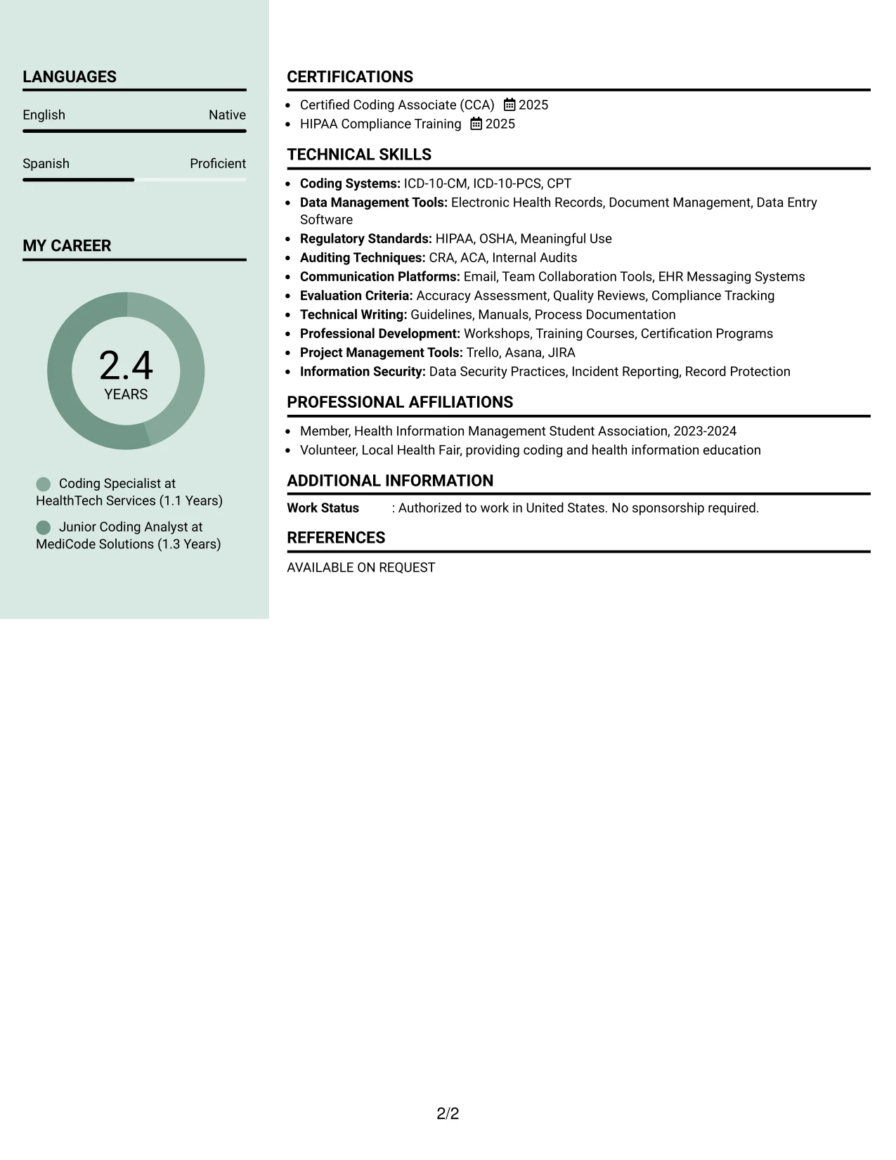Resume Example Page 2