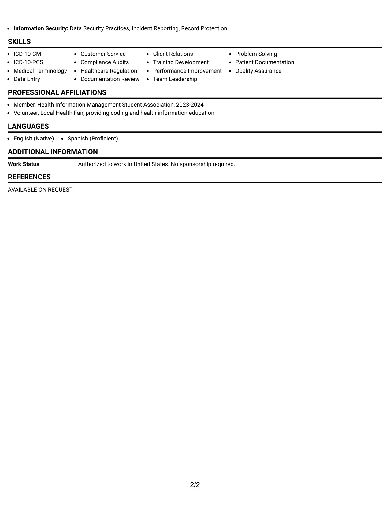 Resume Example Page 2