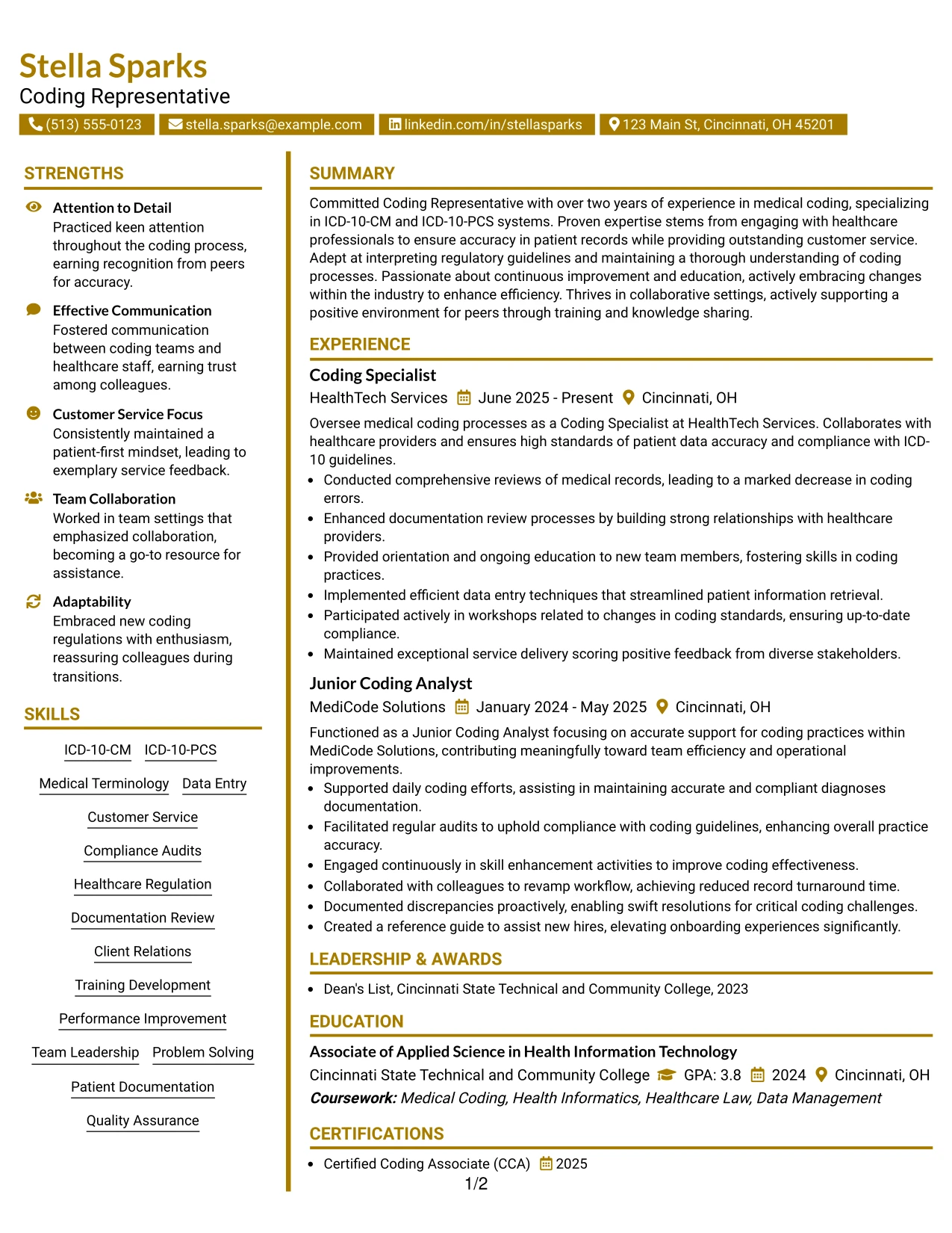 Resume Example Page 1