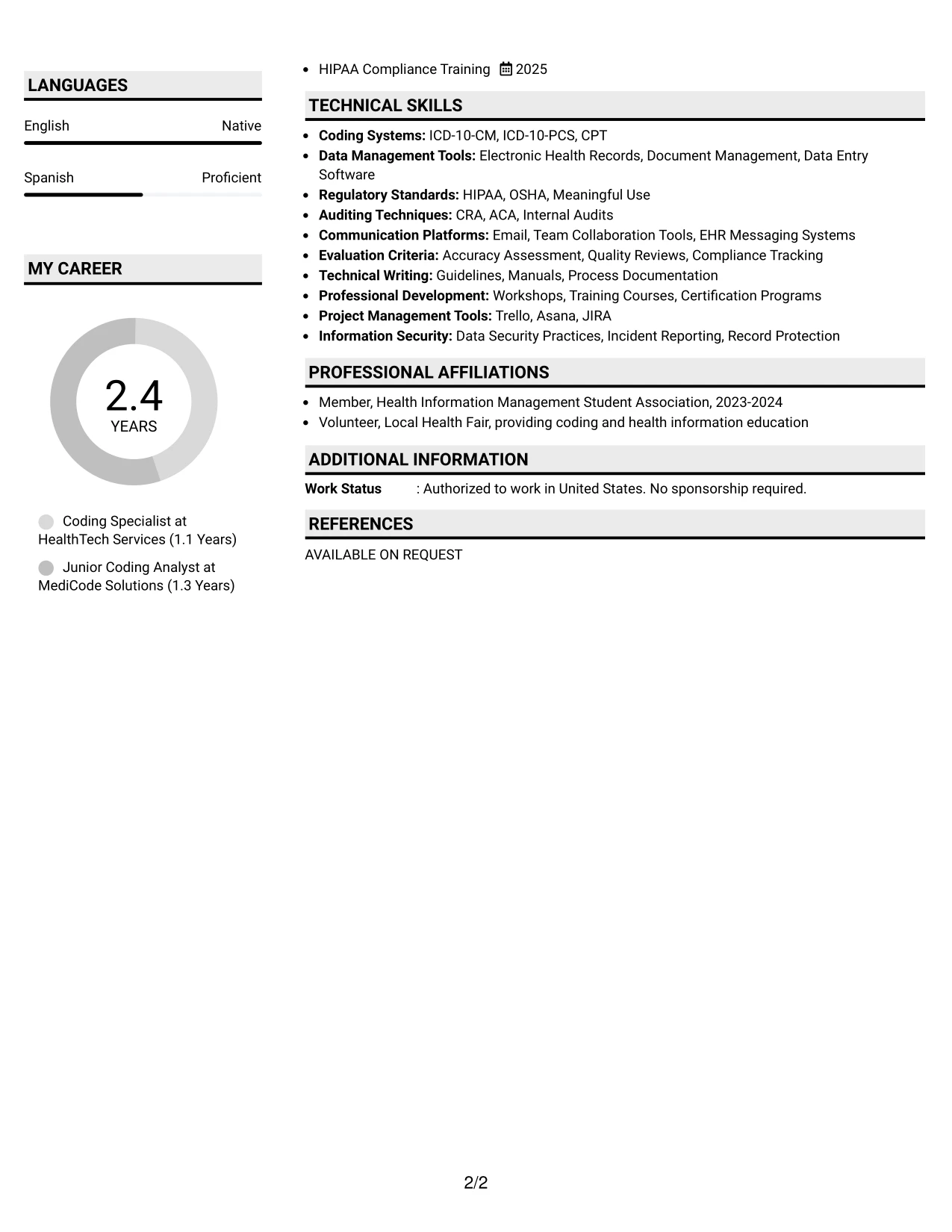 Resume Example Page 2