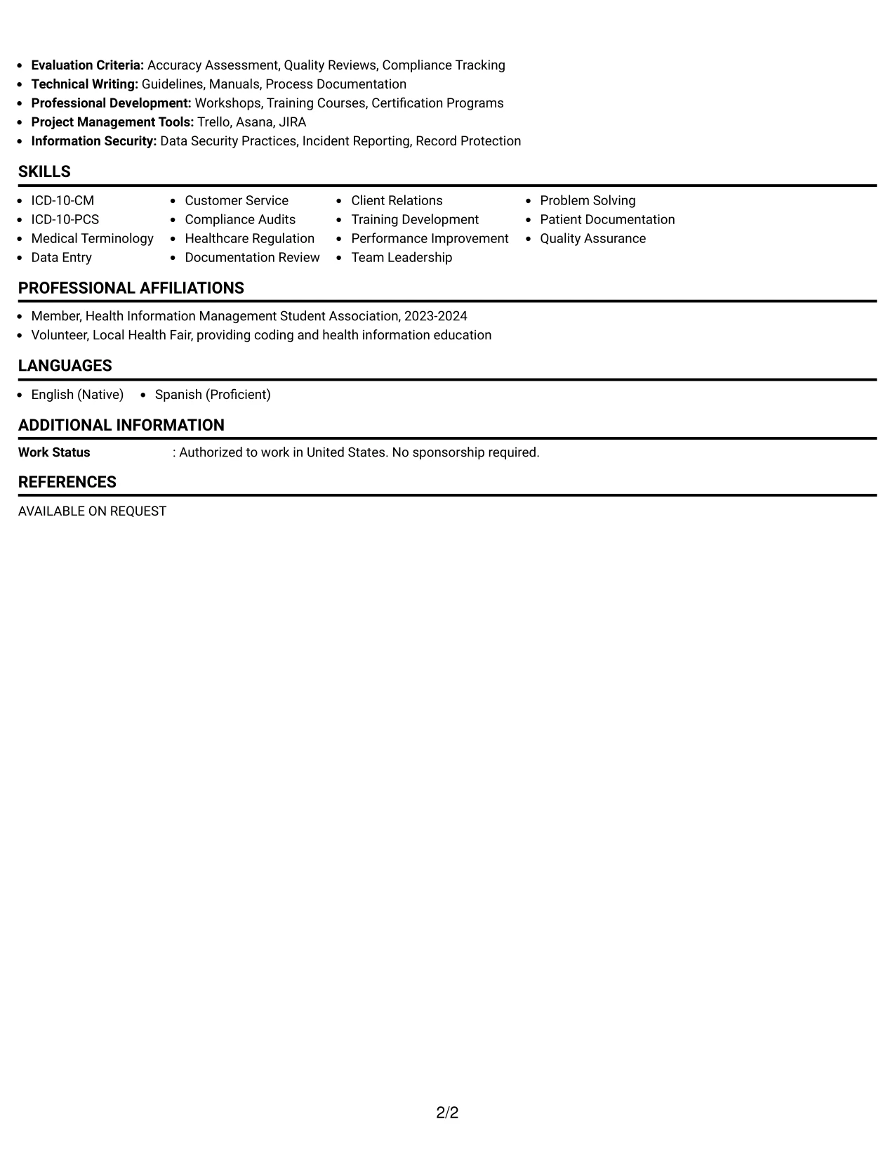 Resume Example Page 2