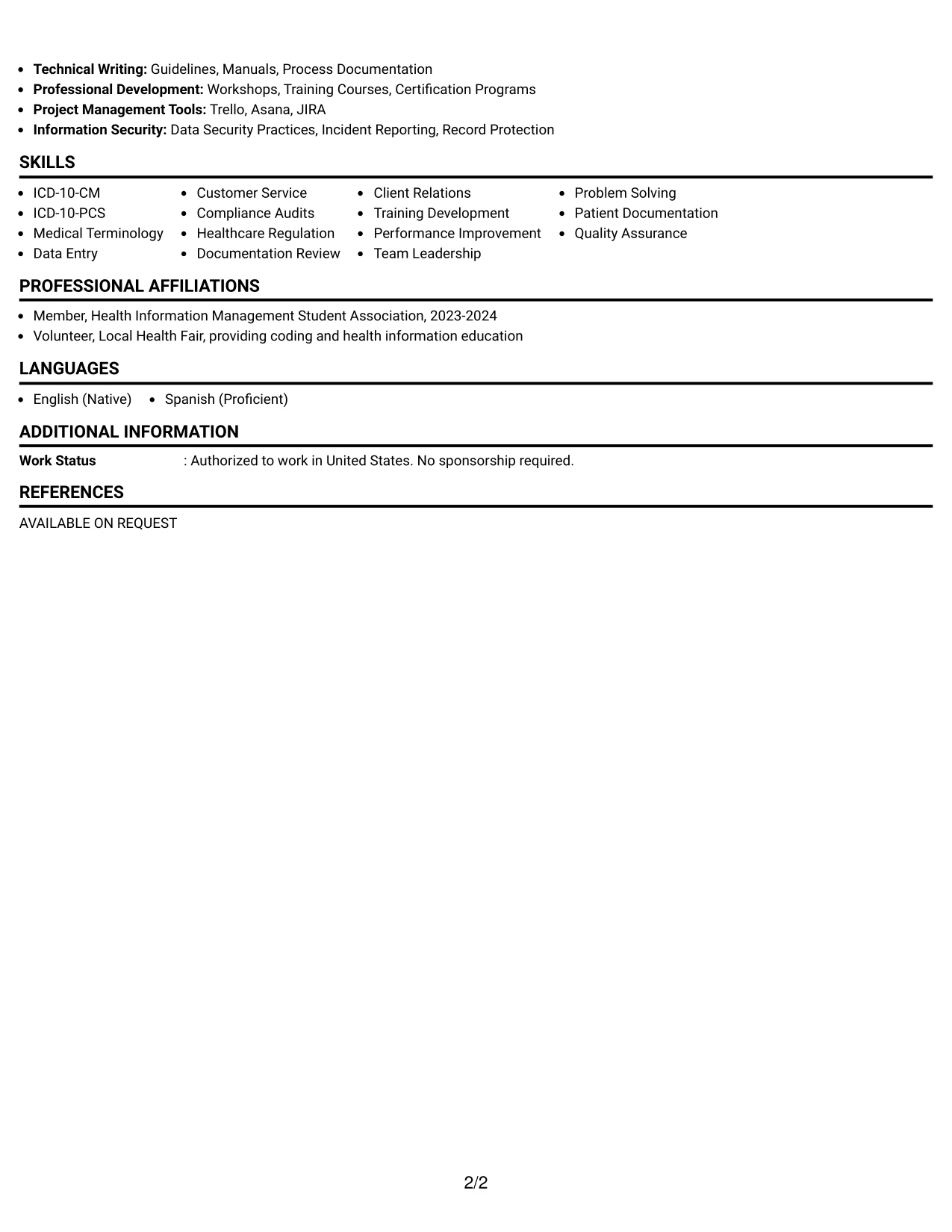Resume Example Page 2