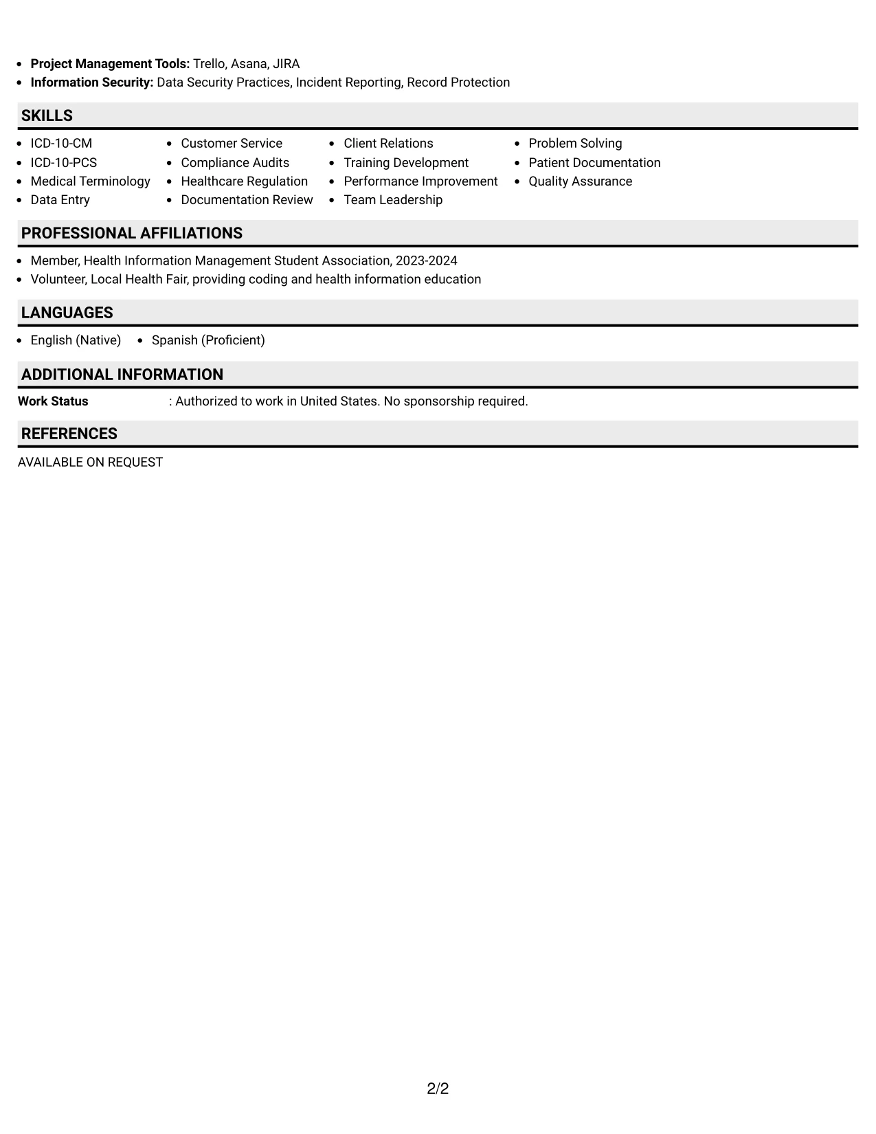 Resume Example Page 2