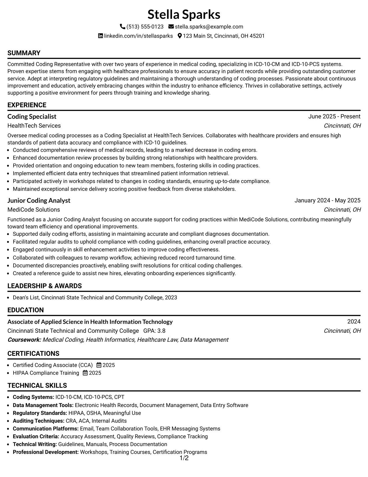 Resume Example Page 1