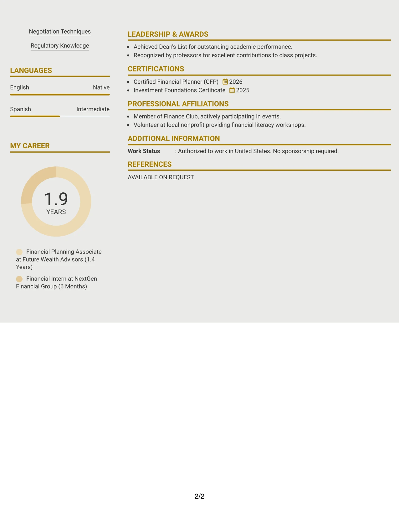 Resume Example Page 2