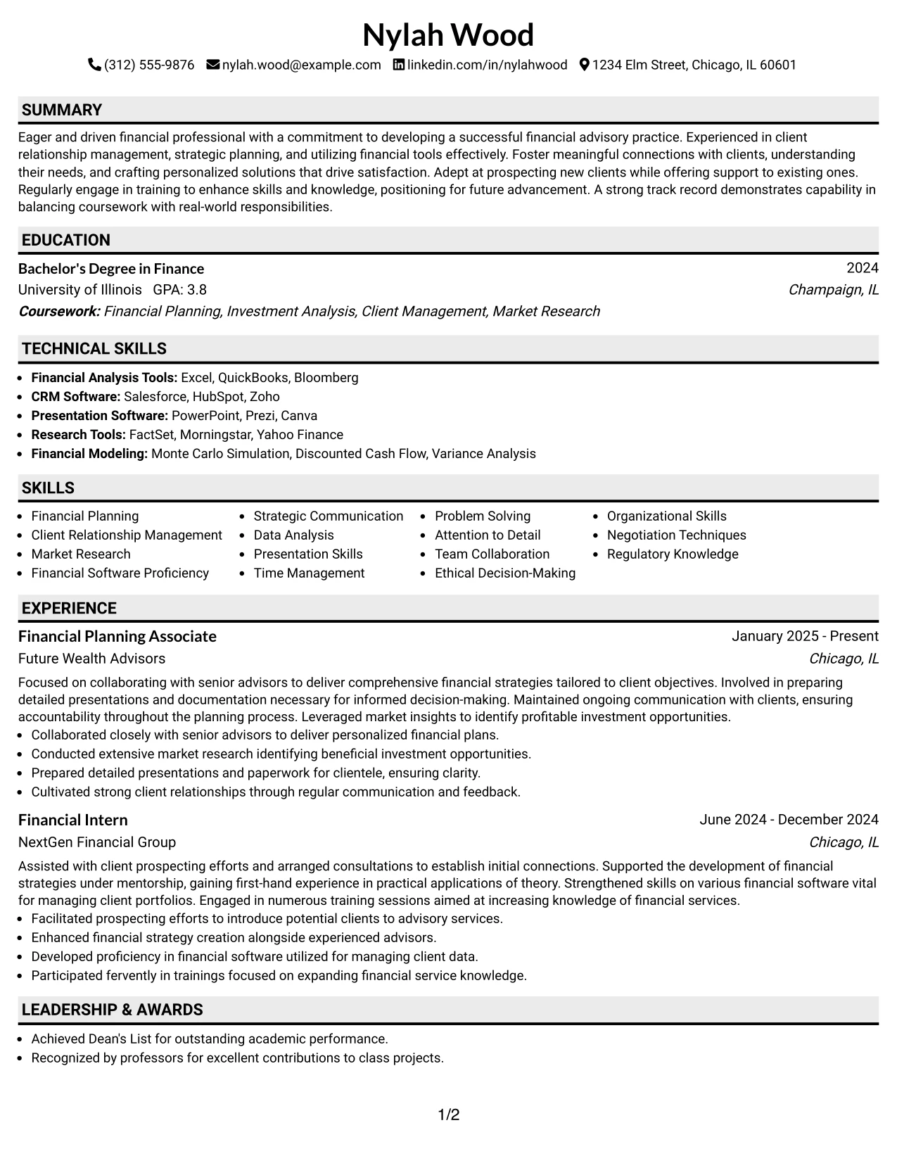 Resume Example Page 1