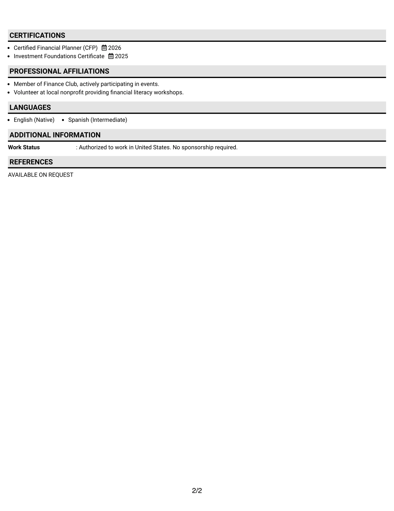 Resume Example Page 2