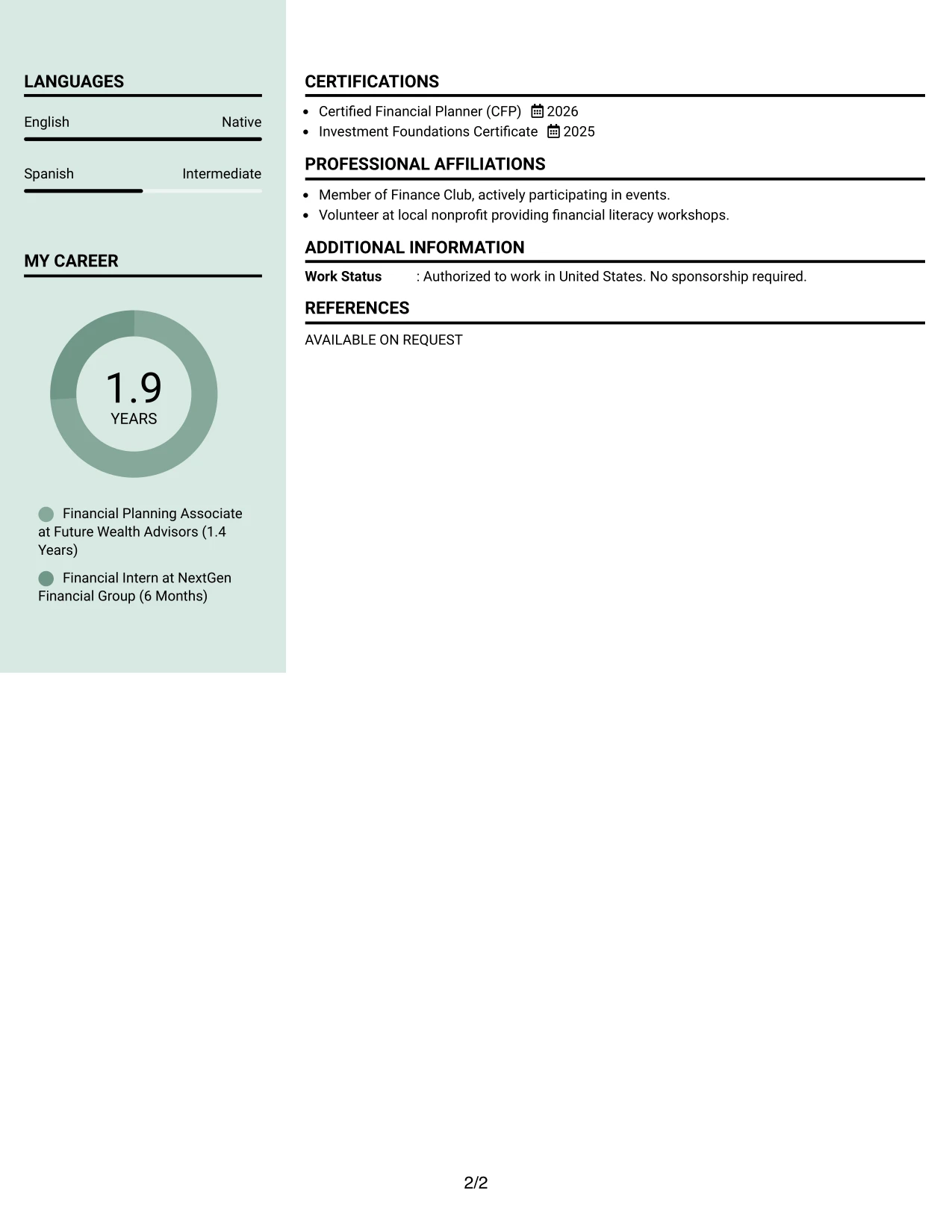 Resume Example Page 2