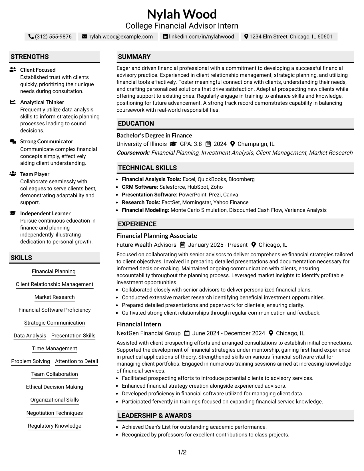 Resume Example Page 1