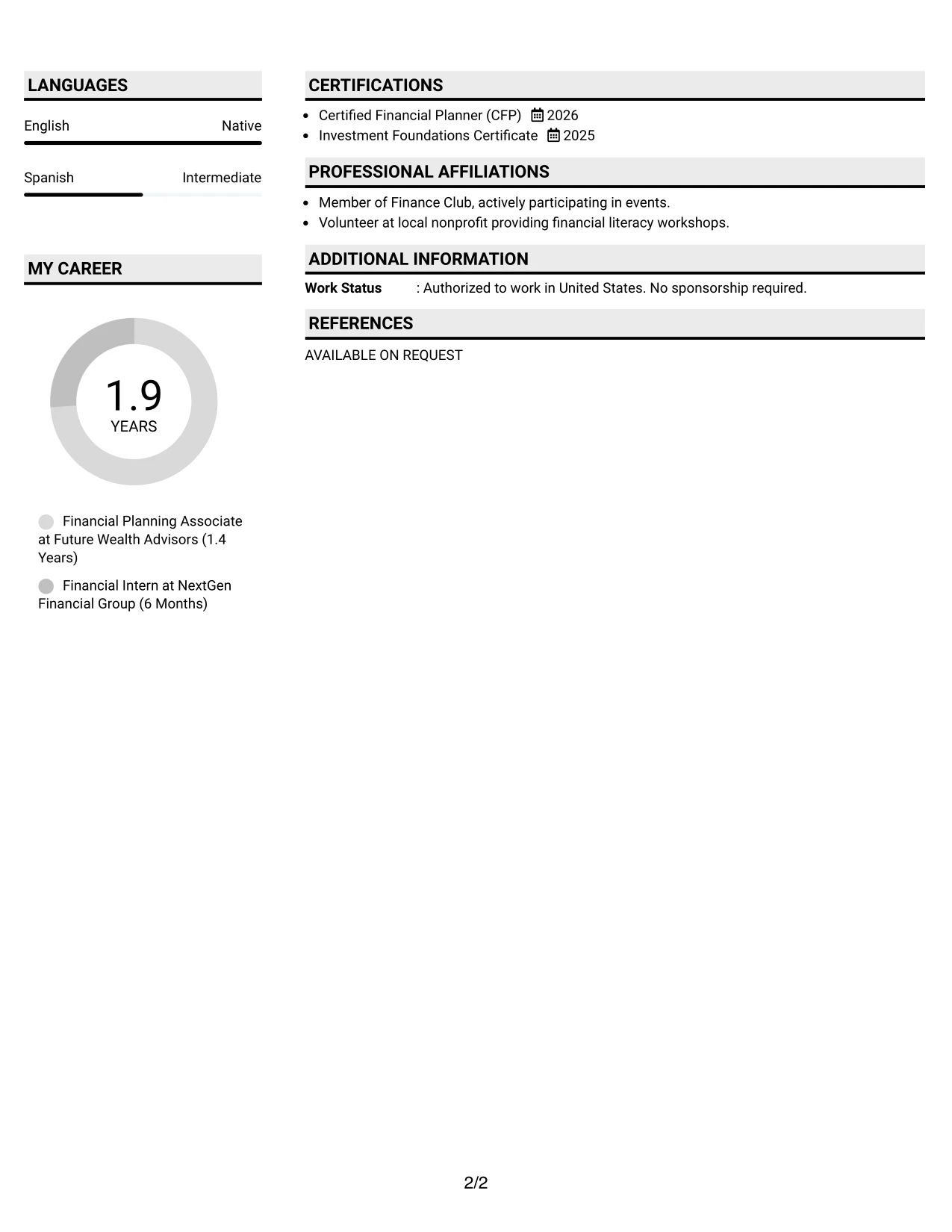 Resume Example Page 2
