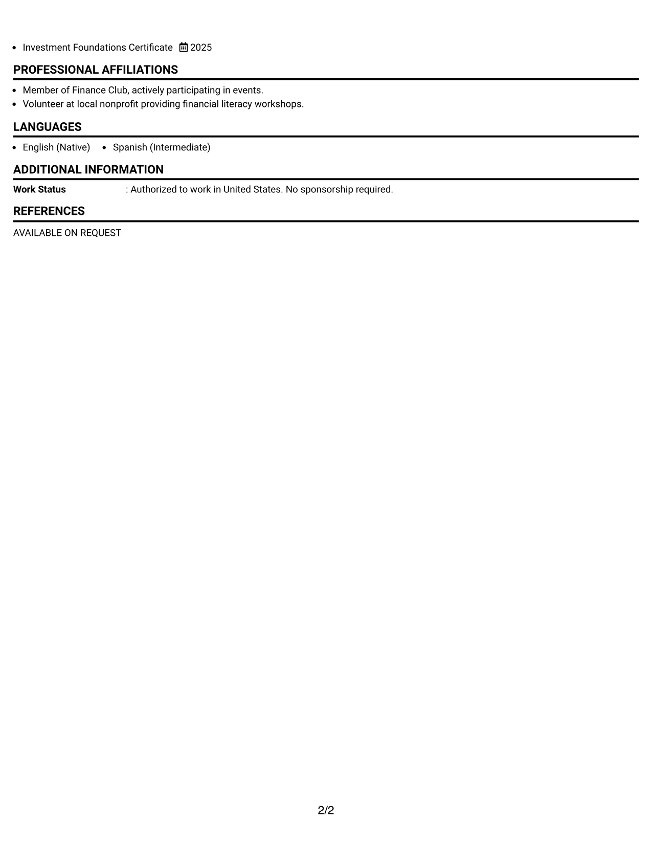 Resume Example Page 2