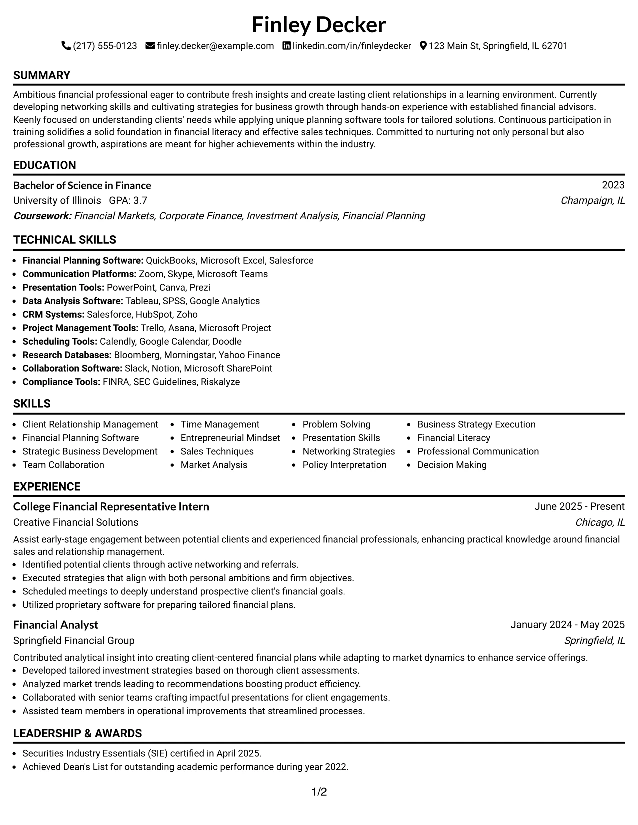 Resume Example Page 1