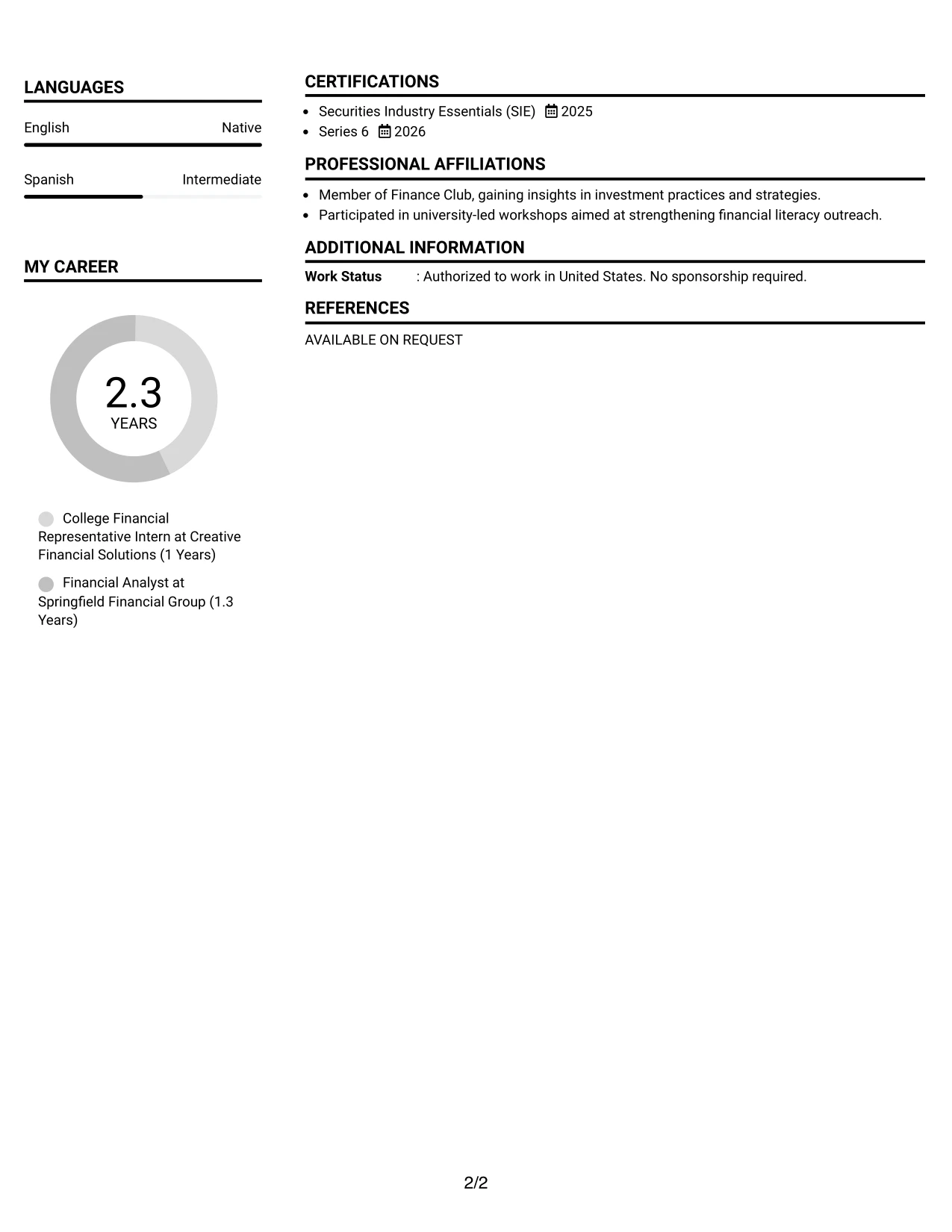 Resume Example Page 2