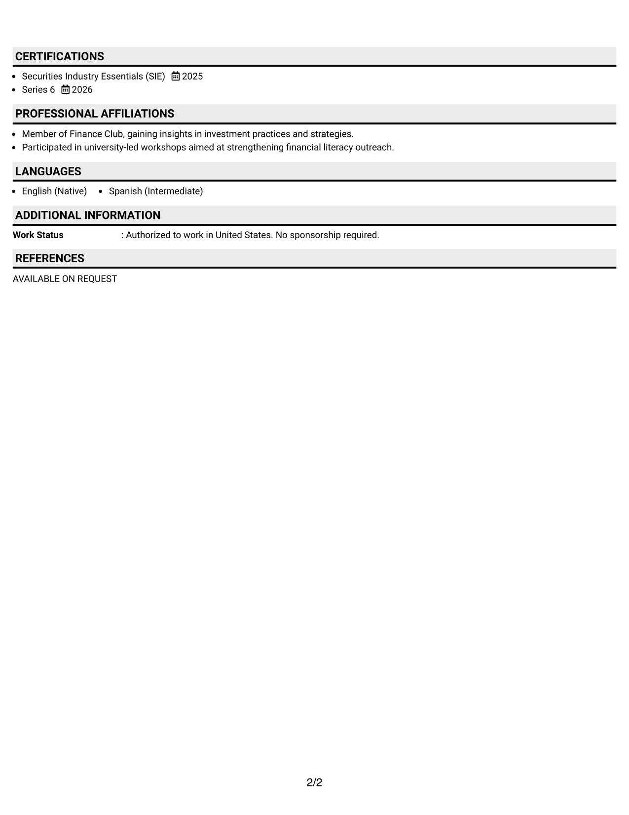 Resume Example Page 2