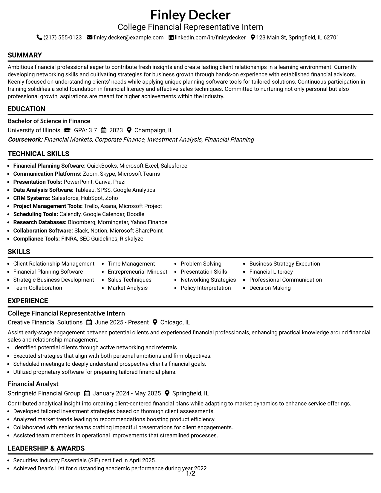 Resume Example Page 1