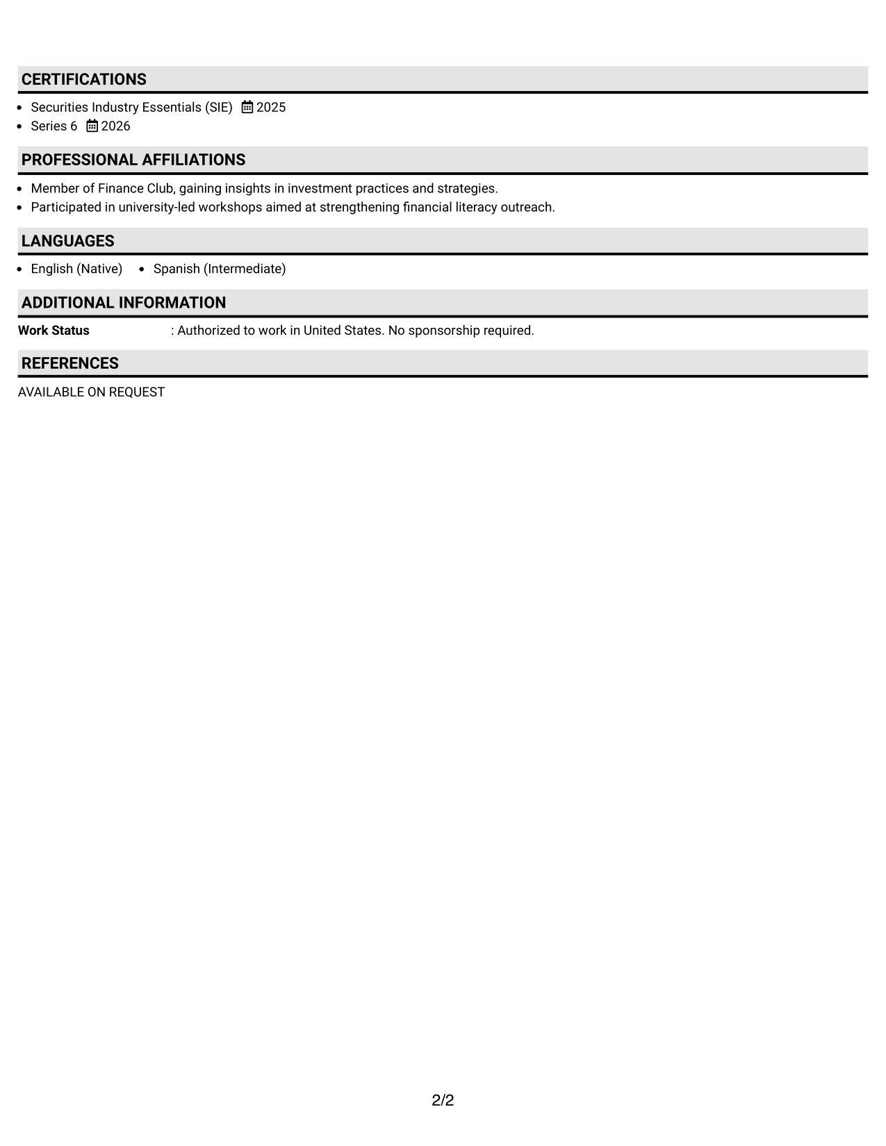 Resume Example Page 2
