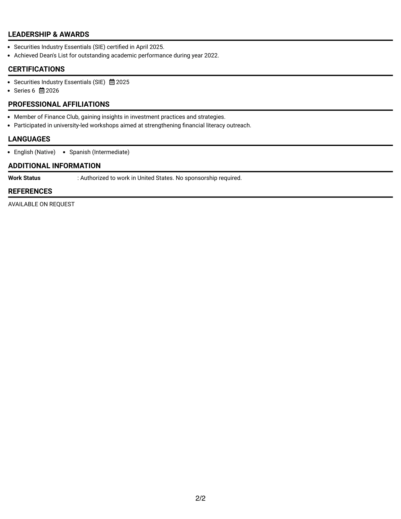 Resume Example Page 2