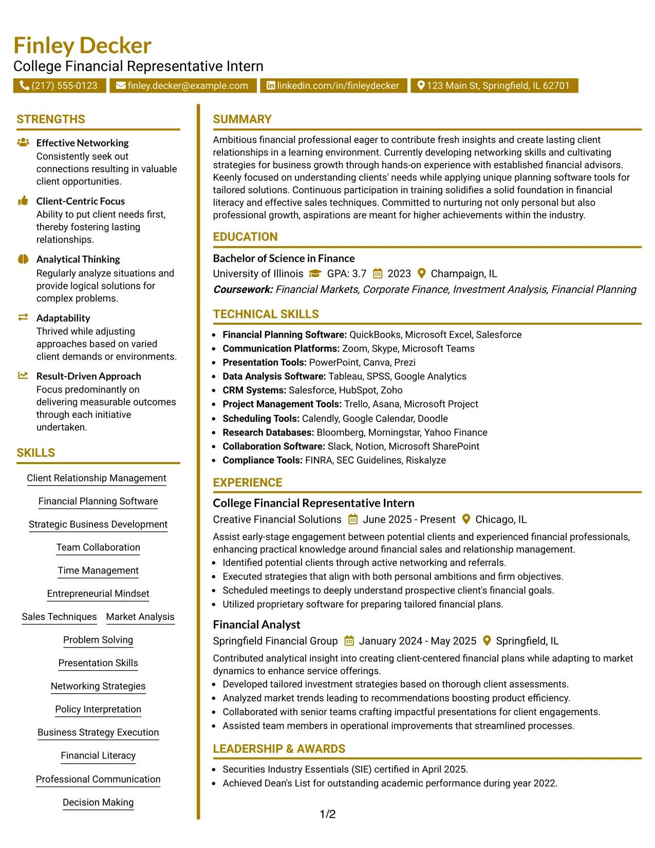 Resume Example Page 1