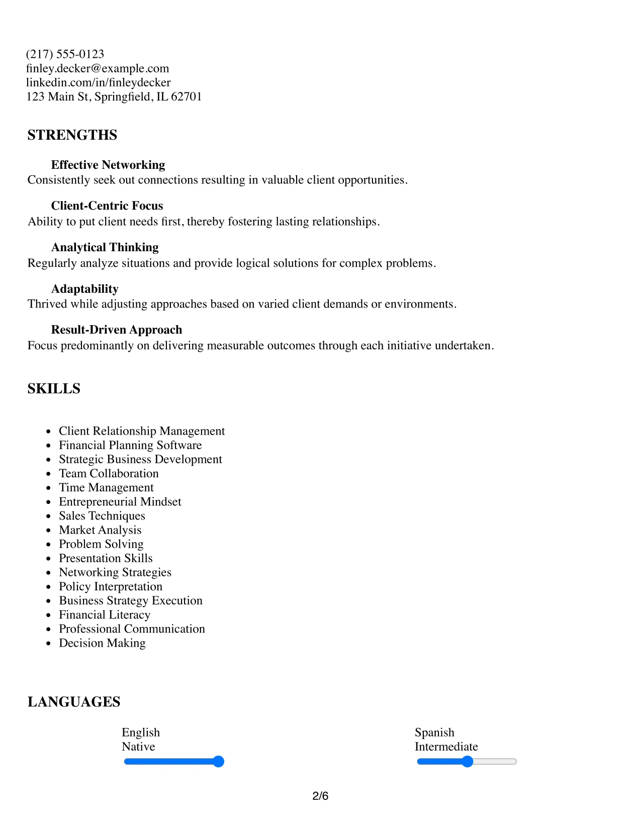 Resume Example Page 2