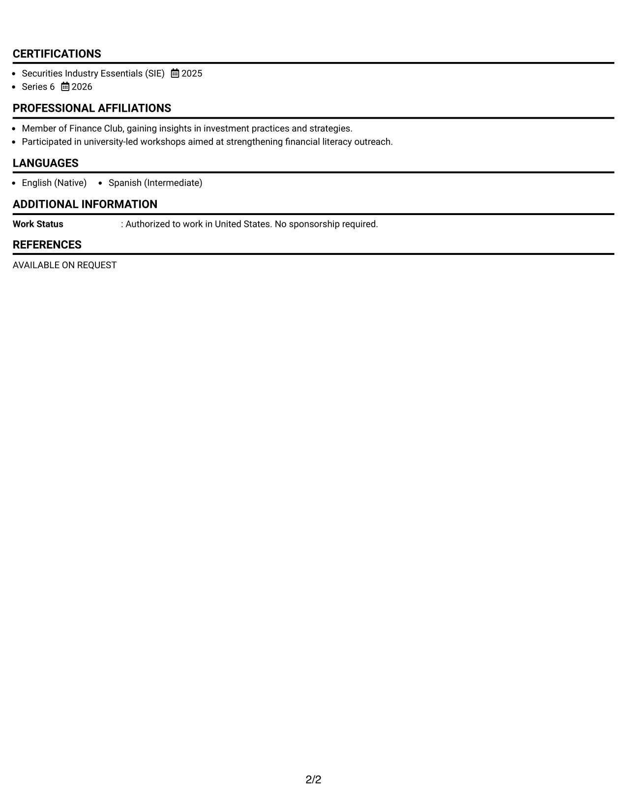 Resume Example Page 2