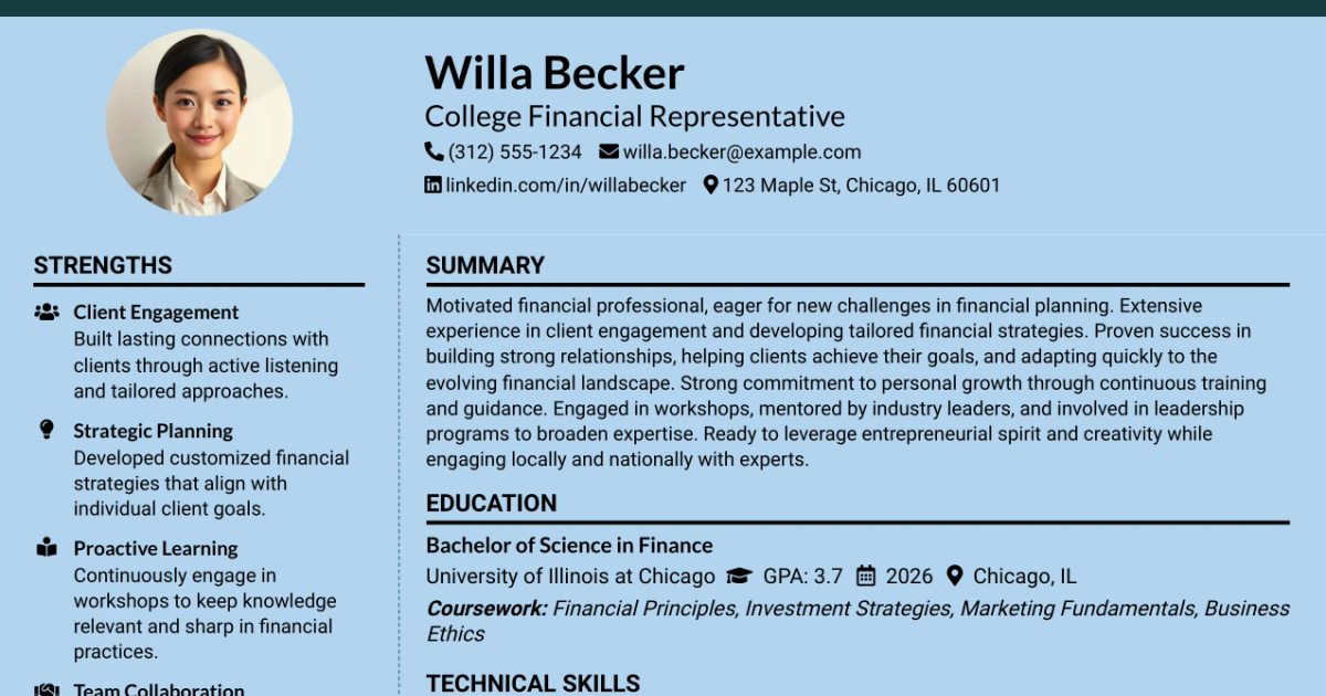 Financial Rep 33 College Financial Representative Resume Templates with Example