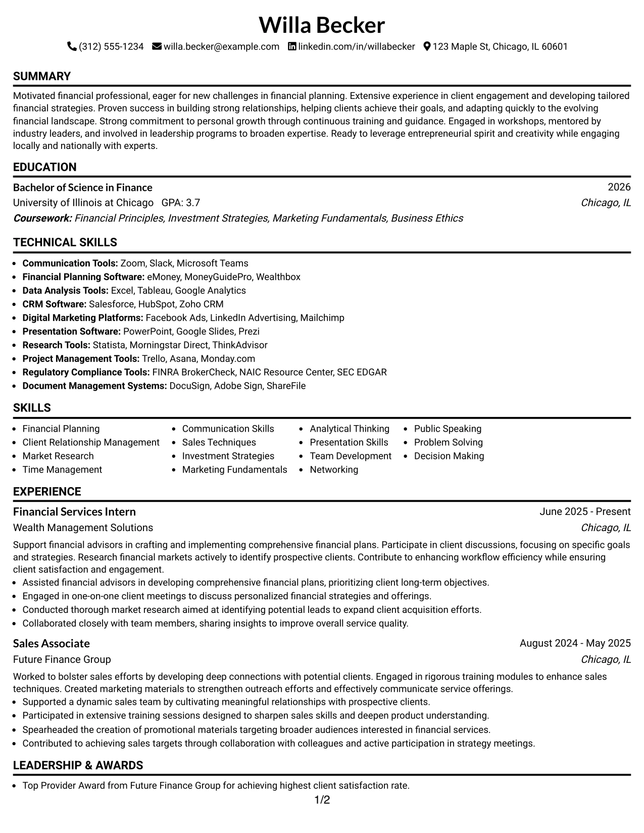 Resume Example Page 1