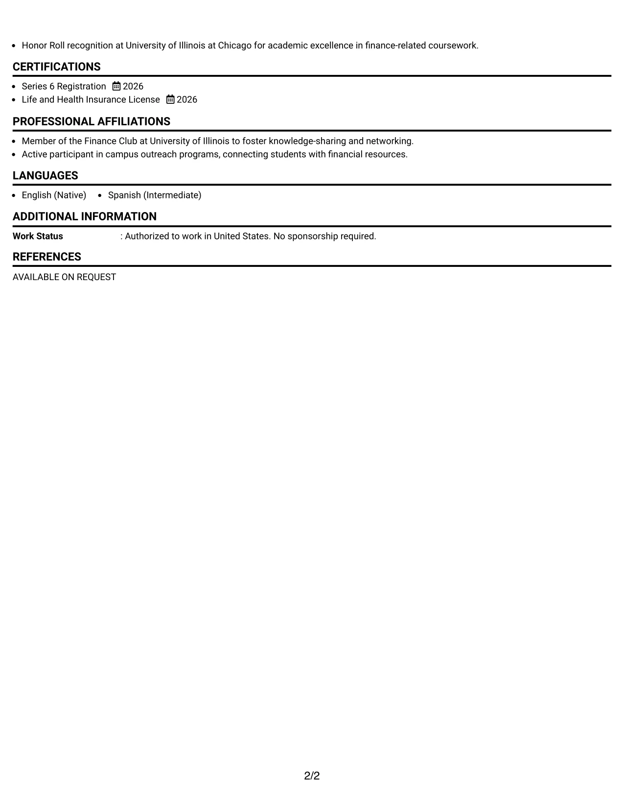 Resume Example Page 2