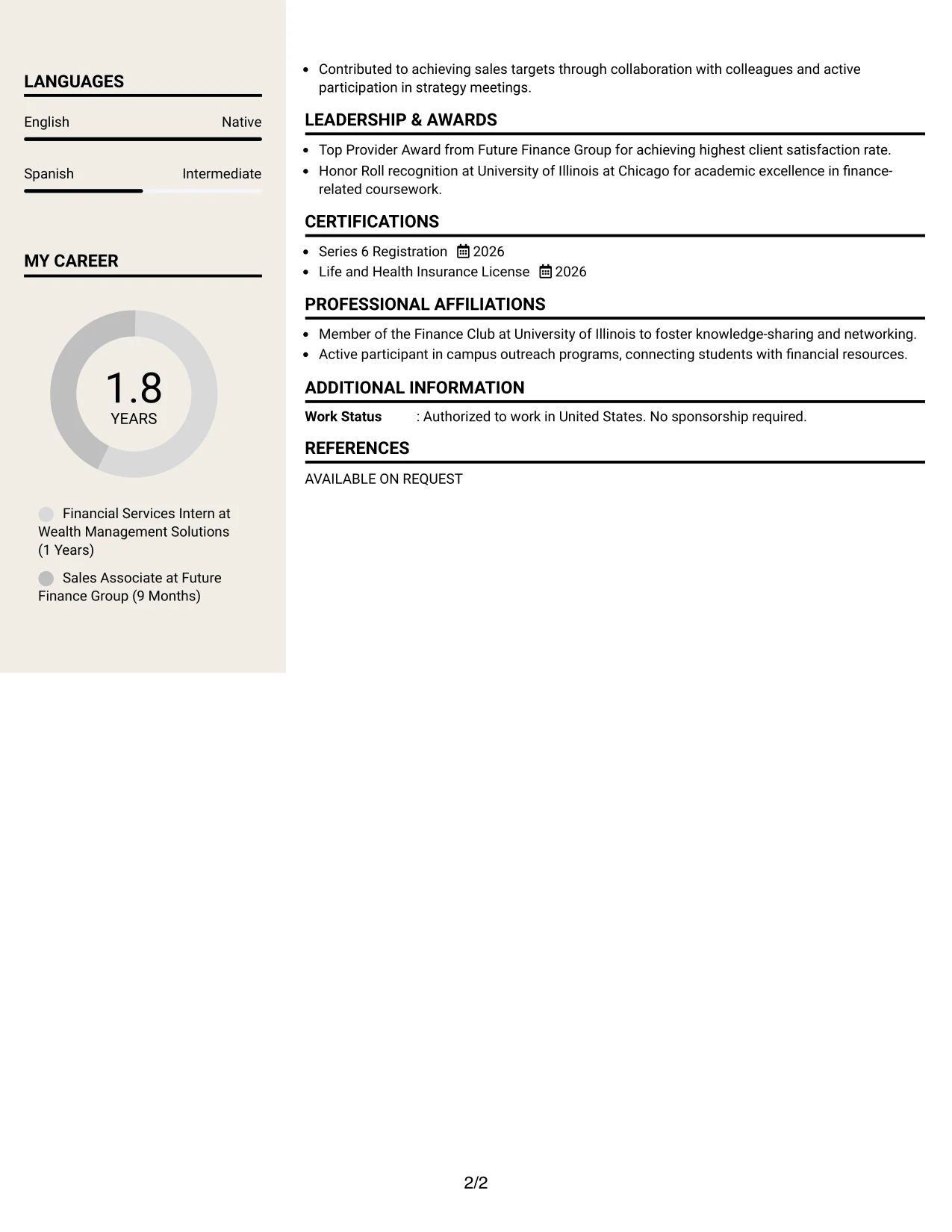 Resume Example Page 2